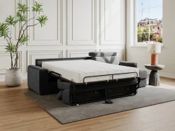 Best Vente-unique Sofá de canto convertível veludo canelado antracite, cama 140 cm, colchão 22 cm VIZIR Cinza antracite