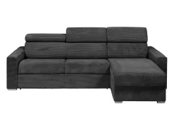 Best Vente-unique Sofá de canto convertível veludo canelado antracite, cama 140 cm, colchão 22 cm VIZIR Cinza antracite
