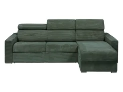 Sofá|Vente-unique Sofá de canto convertível veludo canelado , cama 160 cm, colchão 18 cm VIZIR Verde