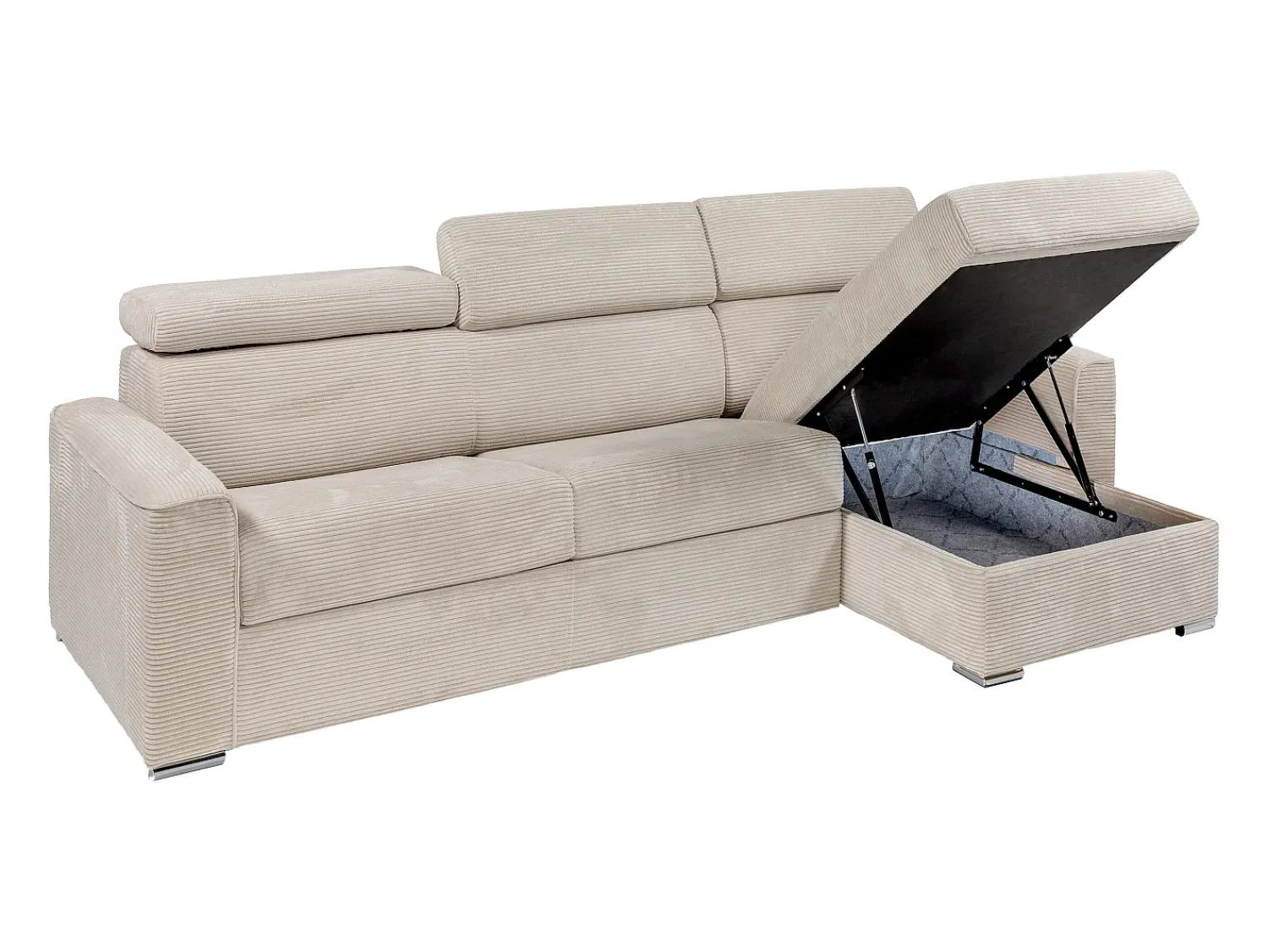 Sofá|Vente-unique Sofá de canto convertível veludo canelado , cama 160 cm, colchão 14 cm VIZIR Bege