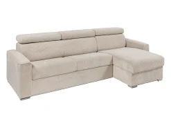 Sofá|Vente-unique Sofá de canto convertível veludo canelado , cama 140 cm, colchão 22 cm VIZIR Bege