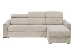 Sofá|Vente-unique Sofá de canto convertível veludo canelado , cama 140 cm, colchão 22 cm VIZIR Bege