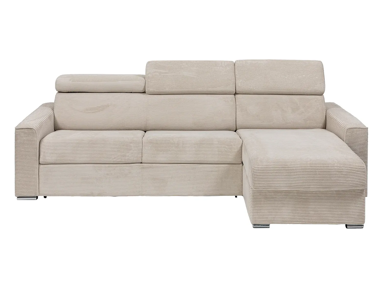 Sofá|Vente-unique Sofá de canto convertível veludo canelado , cama 140 cm, colchão 22 cm VIZIR Bege