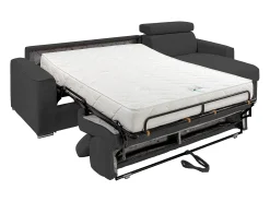Vente-unique Sofá de canto convertível veludo canelado antracite, cama 160 cm, colchão 18 cm VIZIR^ Sofá