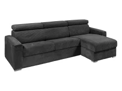 Vente-unique Sofá de canto convertível veludo canelado antracite, cama 160 cm, colchão 18 cm VIZIR^ Sofá