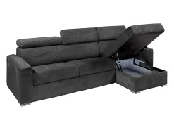 Vente-unique Sofá de canto convertível veludo canelado antracite, cama 160 cm, colchão 18 cm VIZIR^ Sofá