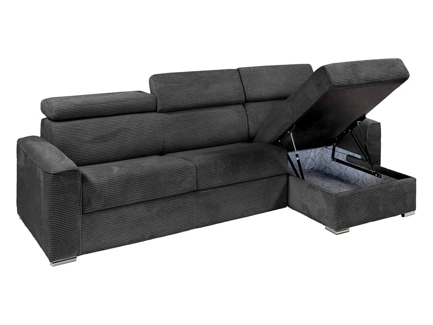 Vente-unique Sofá de canto convertível veludo canelado antracite, cama 160 cm, colchão 18 cm VIZIR^ Sofá