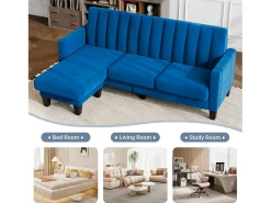 Clearance DripeX Sofá de canto de 3/4 de lugar reversível em tecido - meridiano ou pouf - listras verticais - 208x76x85cm Azul