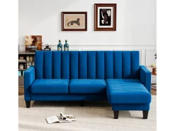 Clearance DripeX Sofá de canto de 3/4 de lugar reversível em tecido - meridiano ou pouf - listras verticais - 208x76x85cm Azul