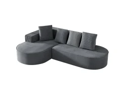 Sofá|Hauss Spole Sofá de canto de 3 lugares com 4 almofadas - Chaise longue em forma de L - Veludo cotelê - Não necessita de montagem Cinzento