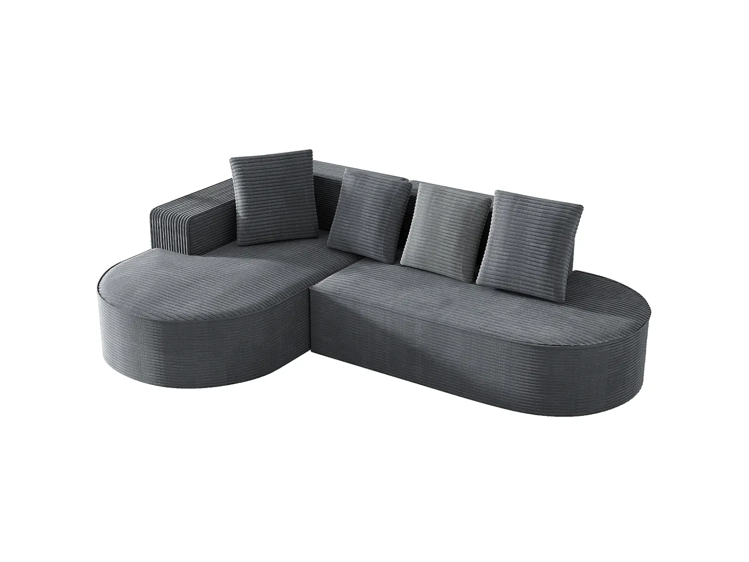 Sofá|Hauss Spole Sofá de canto de 3 lugares com 4 almofadas - Chaise longue em forma de L - Veludo cotelê - Não necessita de montagem Cinzento