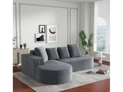 Sofá|Hauss Spole Sofá de canto de 3 lugares com 4 almofadas - Chaise longue em forma de L - Veludo cotelê - Não necessita de montagem Cinzento