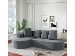 Sofá|Hauss Spole Sofá de canto de 3 lugares com 4 almofadas - Chaise longue em forma de L - Veludo cotelê - Não necessita de montagem Cinzento