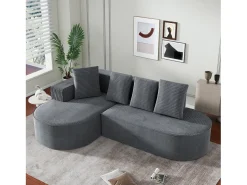 Sofá|Hauss Spole Sofá de canto de 3 lugares com 4 almofadas - Chaise longue em forma de L - Veludo cotelê - Não necessita de montagem Cinzento