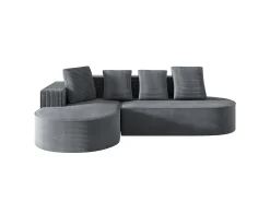 Sofá|Hauss Spole Sofá de canto de 3 lugares com 4 almofadas - Chaise longue em forma de L - Veludo cotelê - Não necessita de montagem Cinzento