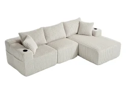 Hauss Spole Sofá de canto de 3 lugares com chaise longue e 5 almofadas - Tecido de bombazine -^ Sofá