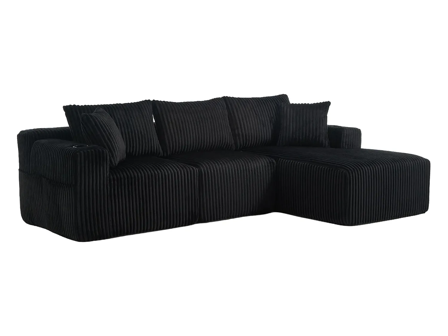 Hauss Spole Sofá de canto de 3 lugares com chaise longue e 5 almofadas - Tecido de bombazine -^ Sofá