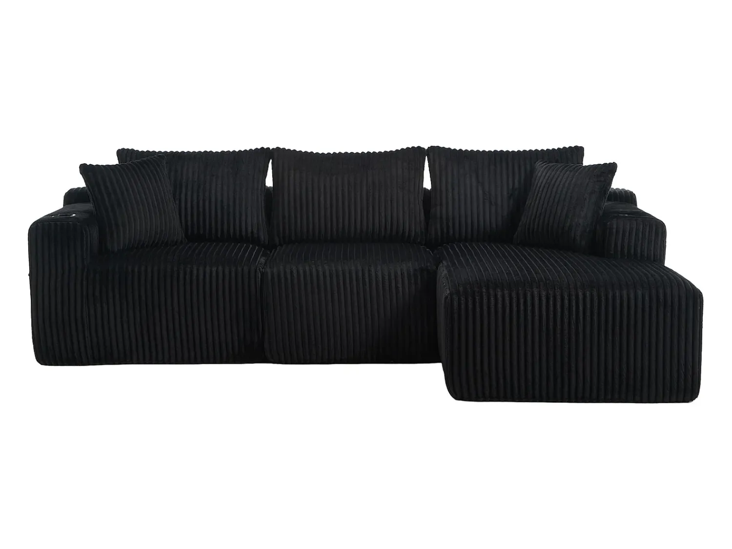 Hauss Spole Sofá de canto de 3 lugares com chaise longue e 5 almofadas - Tecido de bombazine -^ Sofá