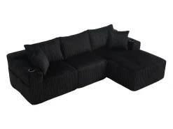Hauss Spole Sofá de canto de 3 lugares com chaise longue e 5 almofadas - Tecido de bombazine -^ Sofá