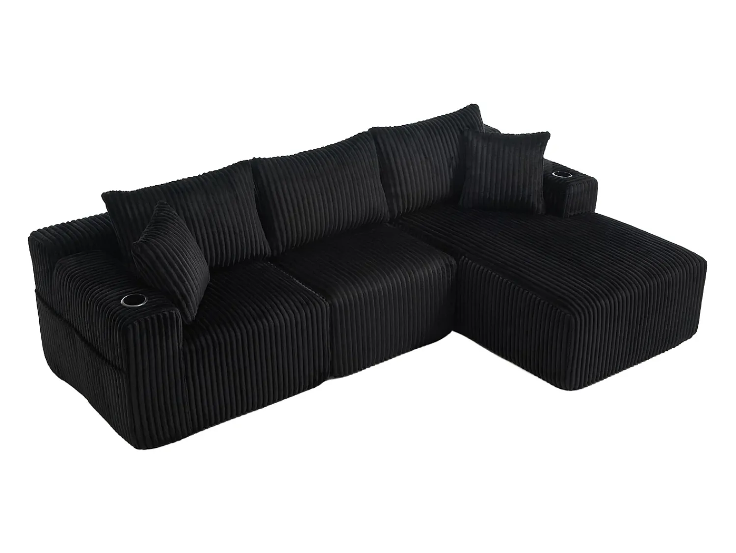 Hauss Spole Sofá de canto de 3 lugares com chaise longue e 5 almofadas - Tecido de bombazine -^ Sofá