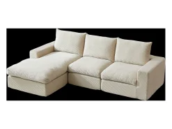 Hauss Spole Sofá de canto de 3 lugares com chaise longue e 3 almofadas - Veludo cotelê^ Sofá