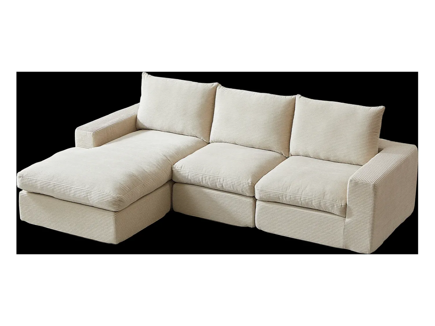 Hauss Spole Sofá de canto de 3 lugares com chaise longue e 3 almofadas - Veludo cotelê^ Sofá