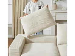 Hauss Spole Sofá de canto de 3 lugares com chaise longue e 3 almofadas - Veludo cotelê^ Sofá