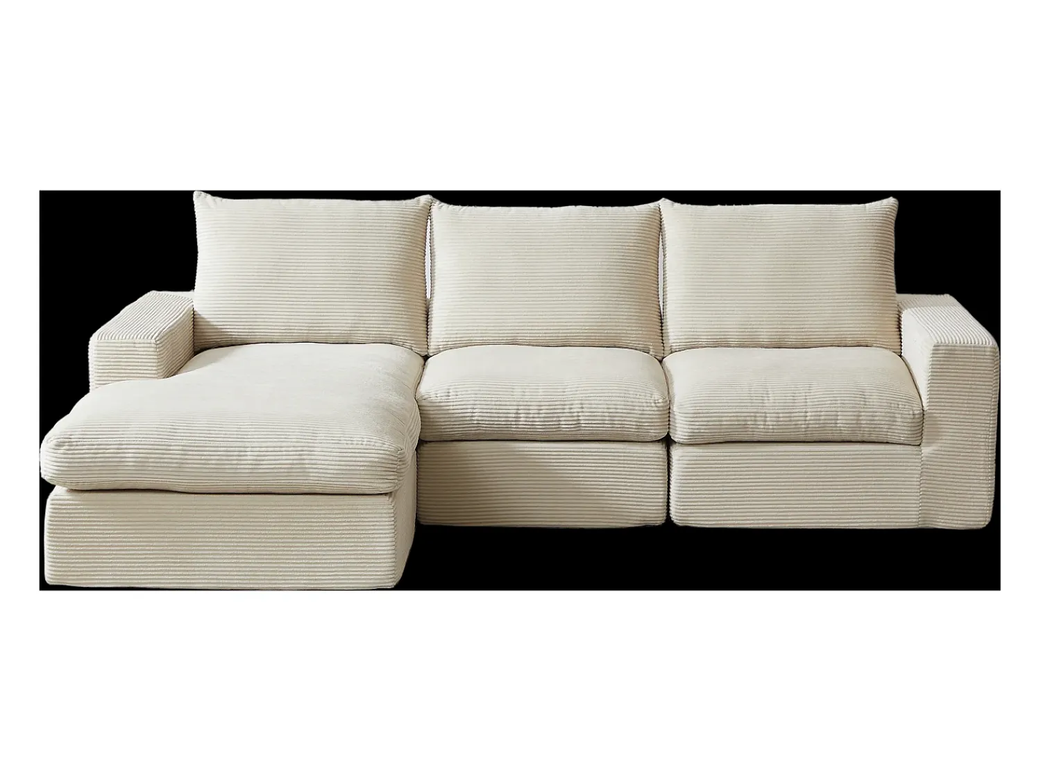 Hauss Spole Sofá de canto de 3 lugares com chaise longue e 3 almofadas - Veludo cotelê^ Sofá