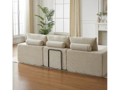Hauss Spole Sofá de canto de 3 lugares com chaise longue e 3 almofadas - Veludo cotelê^ Sofá