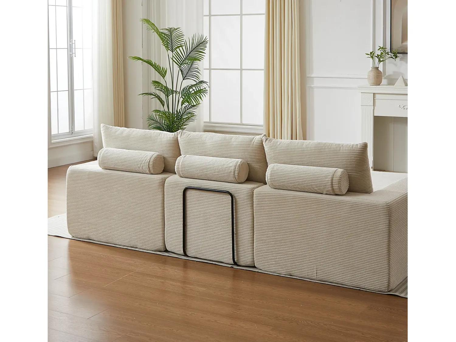 Hauss Spole Sofá de canto de 3 lugares com chaise longue e 3 almofadas - Veludo cotelê^ Sofá