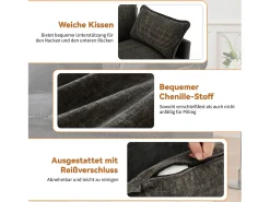 Online Merax Sofá de canto de 3 lugares com pufe - 283 x 147 x 84 - Tecido chenille - Cinza escuro Cinzento