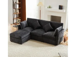 Sofá*ModernLuxe Sofá de canto de 3 lugares - com apoio para pés modular - chenille - Cinza Cinzento