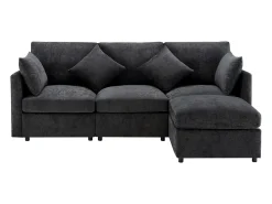 Sofá*ModernLuxe Sofá de canto de 3 lugares - com apoio para pés modular - chenille - Cinza Cinzento