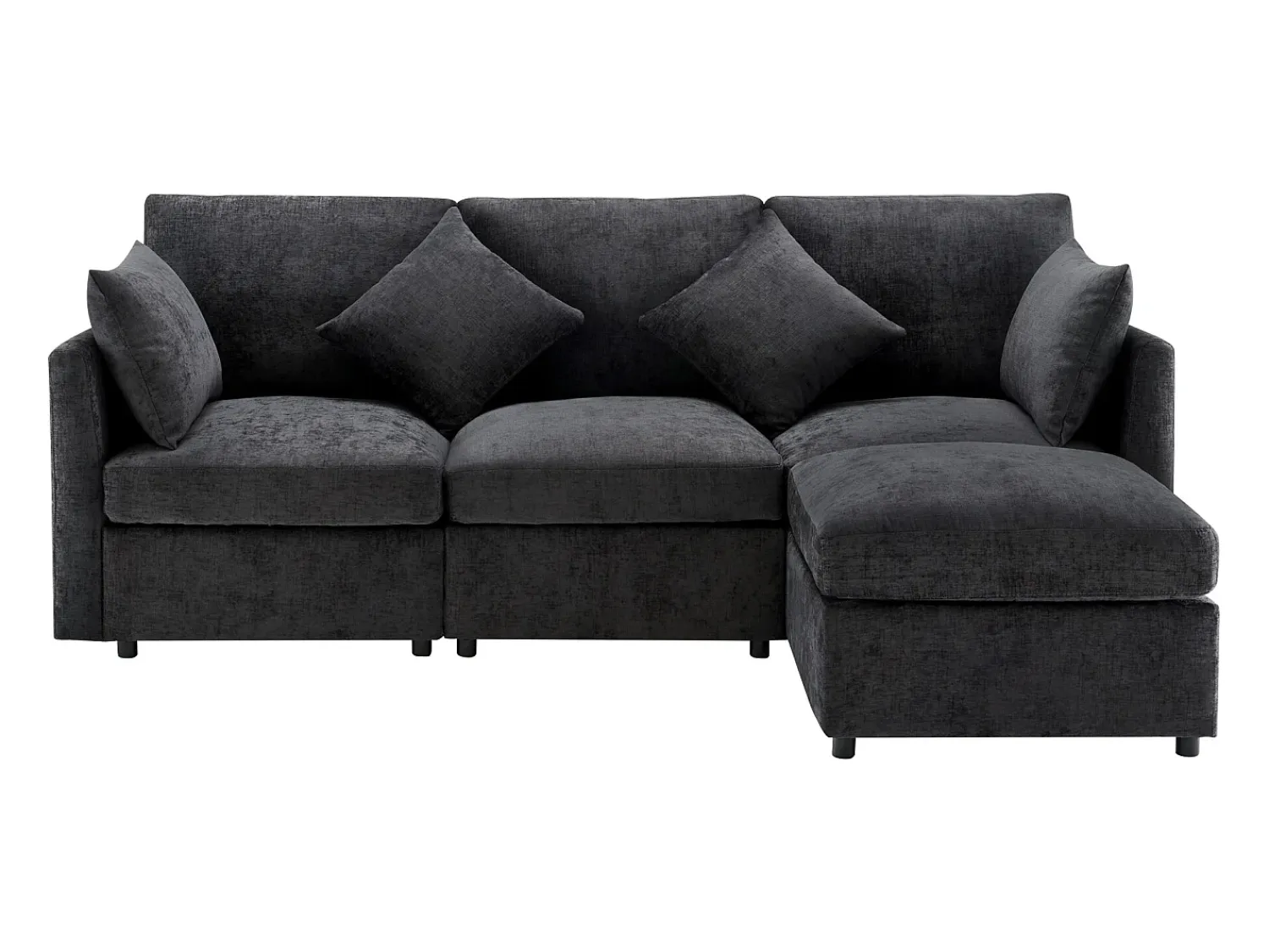 Sofá*ModernLuxe Sofá de canto de 3 lugares - com apoio para pés modular - chenille - Cinza Cinzento