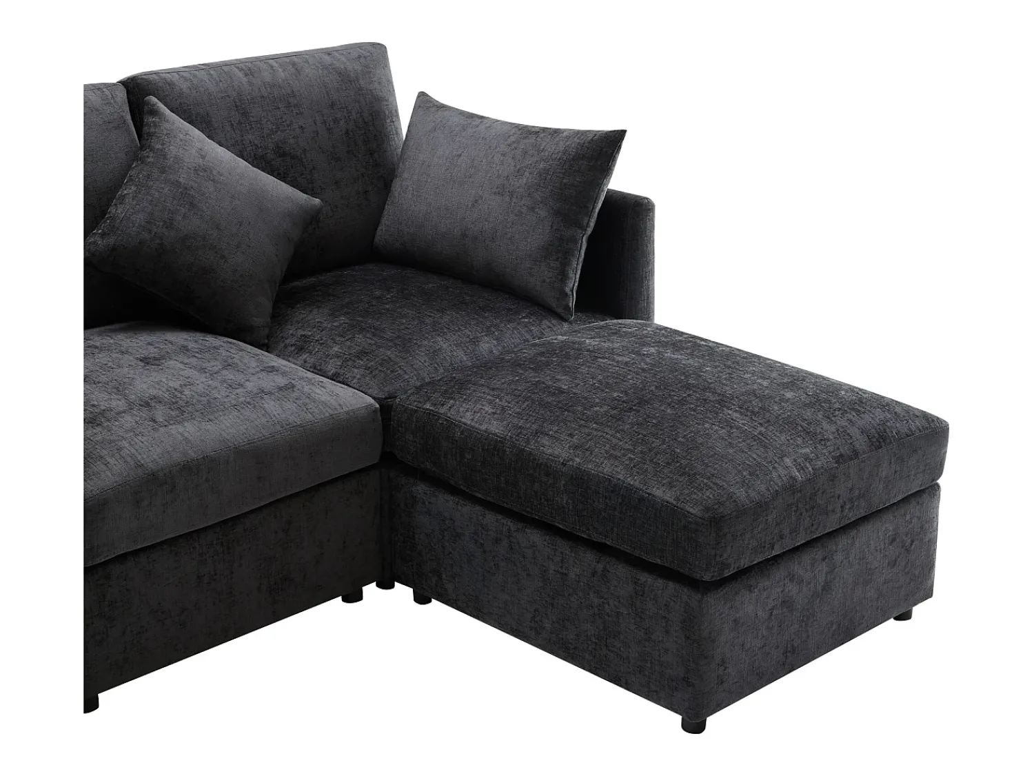 Sofá*ModernLuxe Sofá de canto de 3 lugares - com apoio para pés modular - chenille - Cinza Cinzento