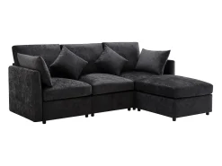Sofá*ModernLuxe Sofá de canto de 3 lugares - com apoio para pés modular - chenille - Cinza Cinzento