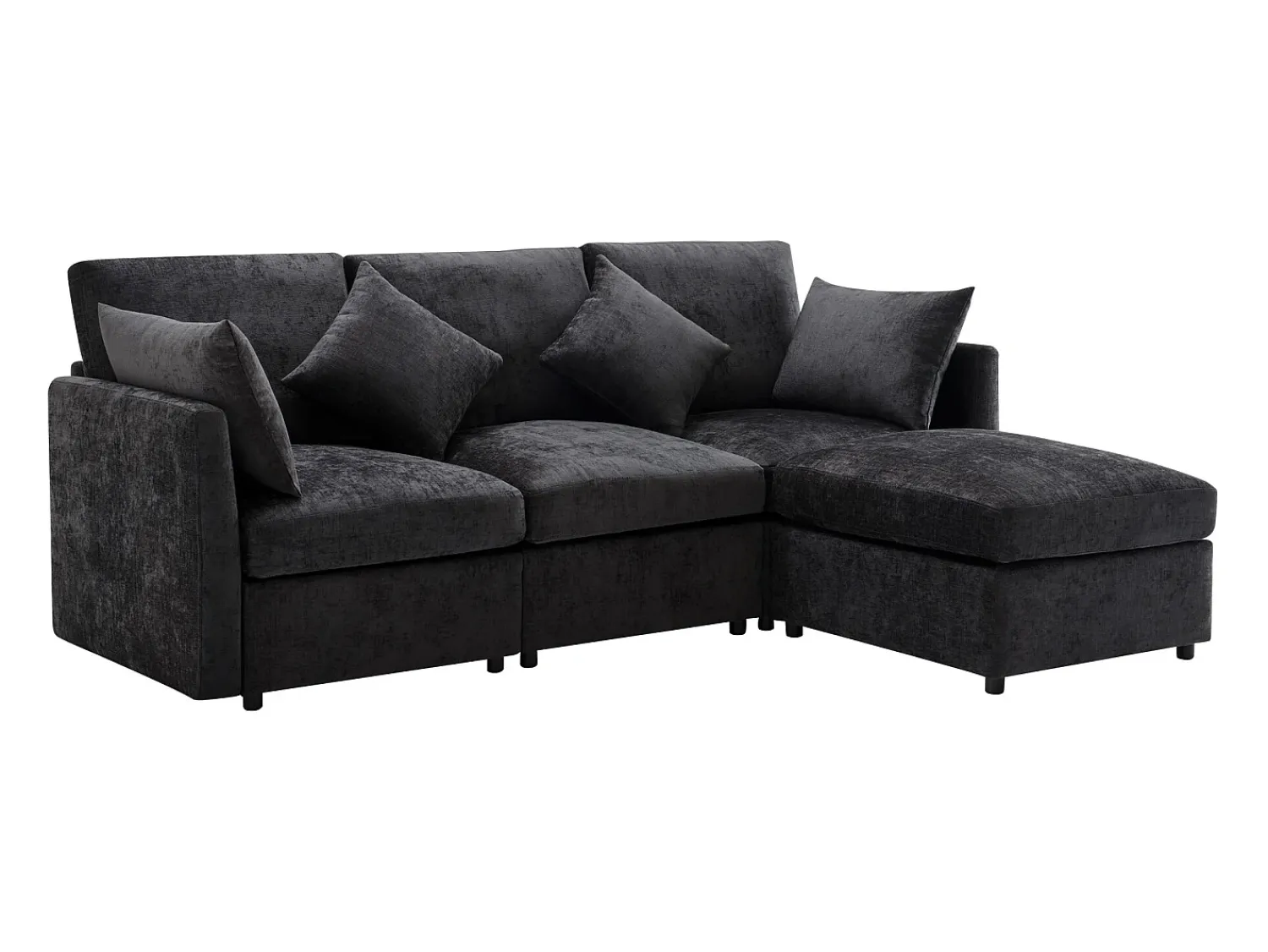 Sofá*ModernLuxe Sofá de canto de 3 lugares - com apoio para pés modular - chenille - Cinza Cinzento