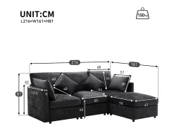Sofá*ModernLuxe Sofá de canto de 3 lugares - com apoio para pés modular - chenille - Cinza Cinzento