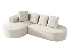 Sofá|Hauss Spole Sofá de canto de 3 lugares com 4 almofadas - Chaise longue em forma de L - Veludo cotelê - Não necessita de montagem Branco