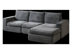 Hauss Spole Sofá de canto de 3 lugares com chaise longue e 3 almofadas - Veludo cotelê cinza escuro^ Sofá