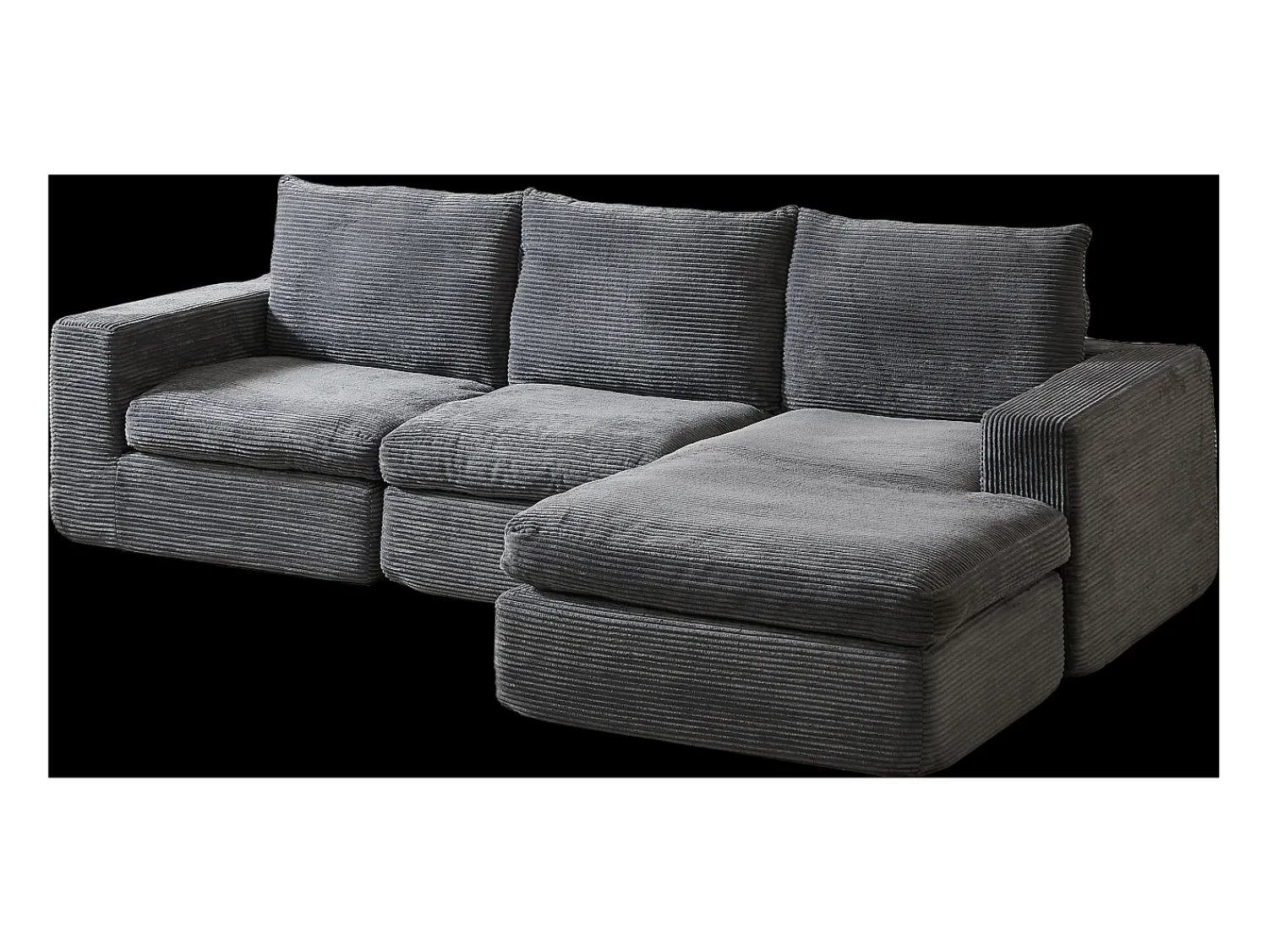 Hauss Spole Sofá de canto de 3 lugares com chaise longue e 3 almofadas - Veludo cotelê cinza escuro^ Sofá