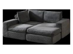 Hauss Spole Sofá de canto de 3 lugares com chaise longue e 3 almofadas - Veludo cotelê cinza escuro^ Sofá