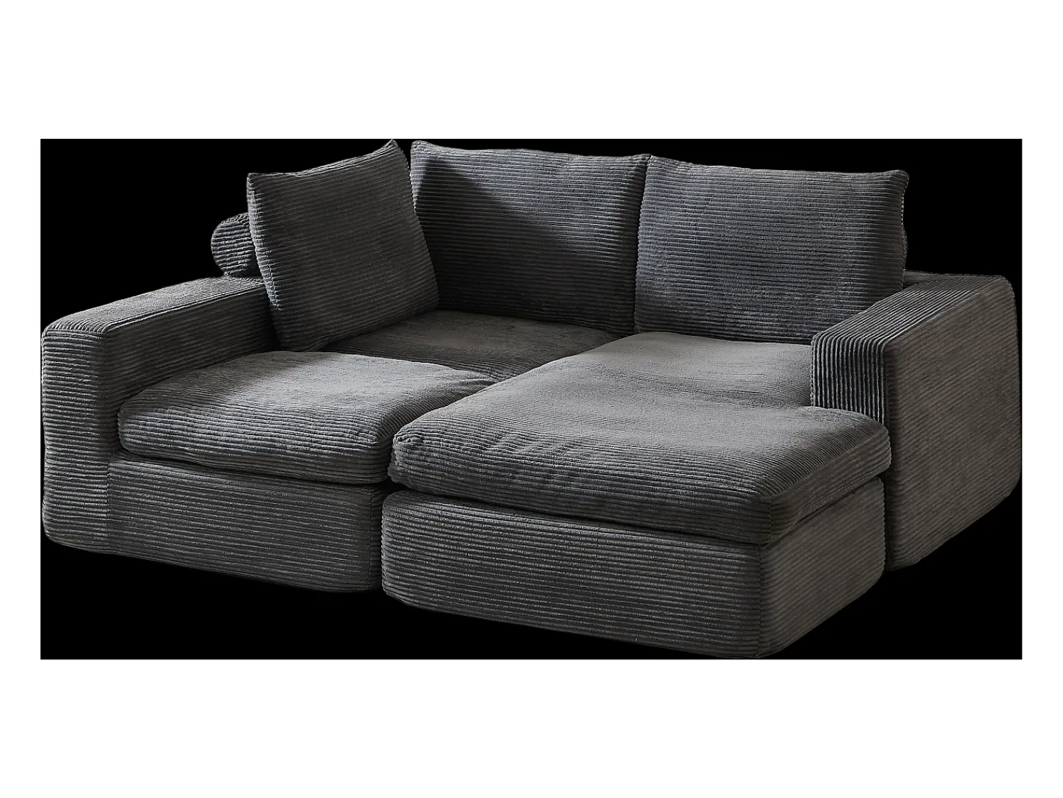 Hauss Spole Sofá de canto de 3 lugares com chaise longue e 3 almofadas - Veludo cotelê cinza escuro^ Sofá