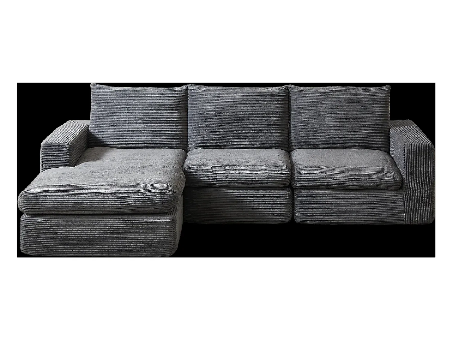Hauss Spole Sofá de canto de 3 lugares com chaise longue e 3 almofadas - Veludo cotelê cinza escuro^ Sofá