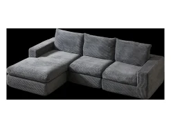 Hauss Spole Sofá de canto de 3 lugares com chaise longue e 3 almofadas - Veludo cotelê cinza escuro^ Sofá