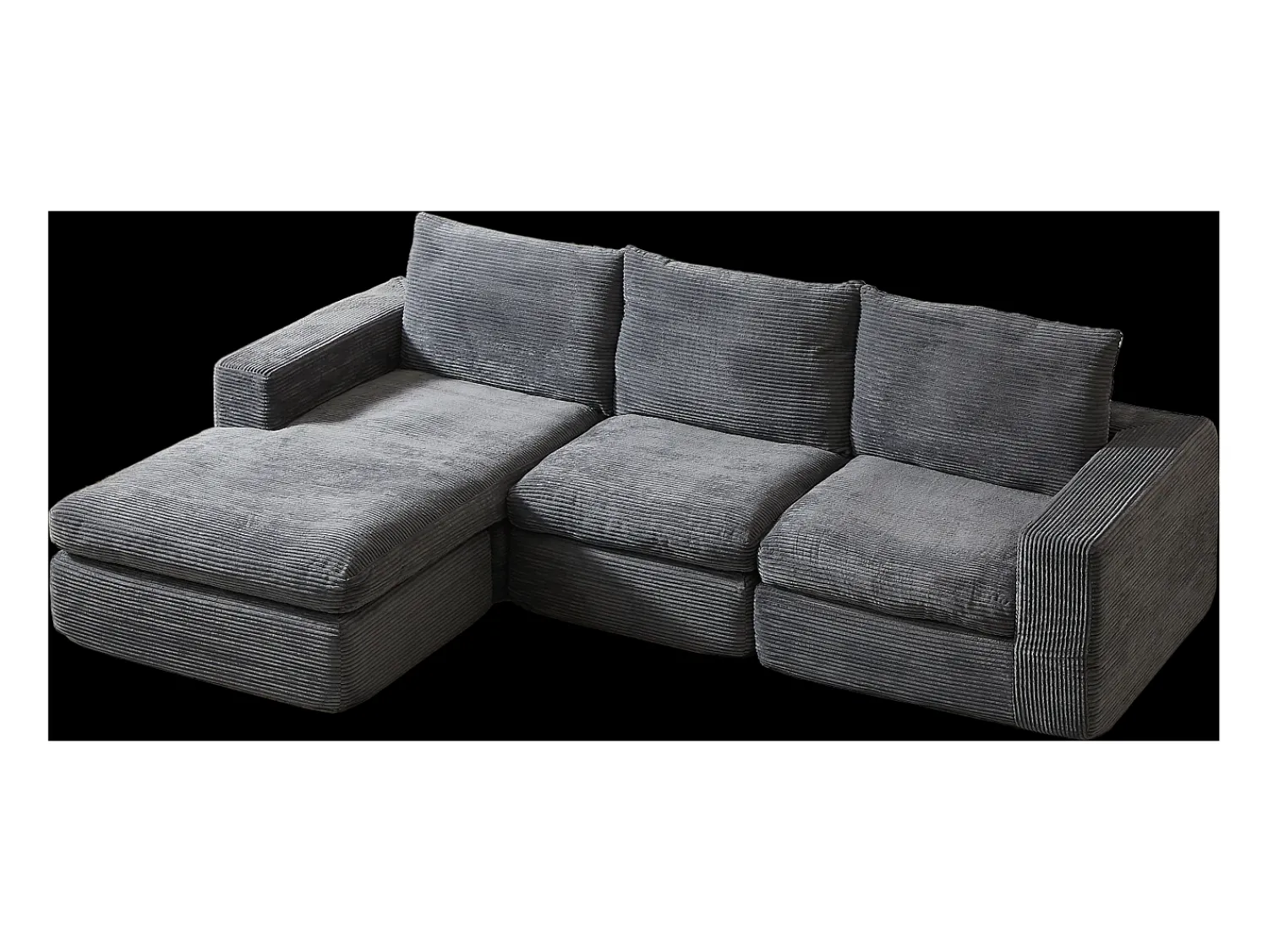 Hauss Spole Sofá de canto de 3 lugares com chaise longue e 3 almofadas - Veludo cotelê cinza escuro^ Sofá