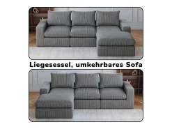 Hauss Spole Sofá de canto de 3 lugares com chaise longue e 3 almofadas - Veludo cotelê cinza escuro^ Sofá