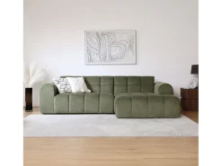Outlet Concept-Usine Sofá de canto de 3 lugares em veludo nuvem - Confortável e design Verde