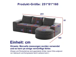 Sofá|Hauss Spole Sofá de canto de 3 lugares com chaise longue e 3 almofadas - Tecido chenille Cinzento