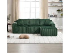 Sofá*Hauss Spole Sofá de canto de 3 lugares com chaise longue e 5 almofadas - Tecido de bombazine - Verde esmeralda